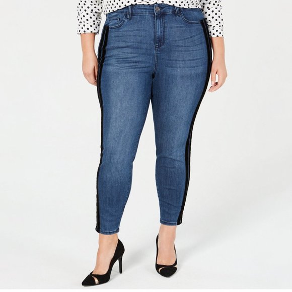 Celebrity Pink Ankle Skinny Jeans Plus Size Women High Rise Varsity Stripe Denim - Picture 1 of 10